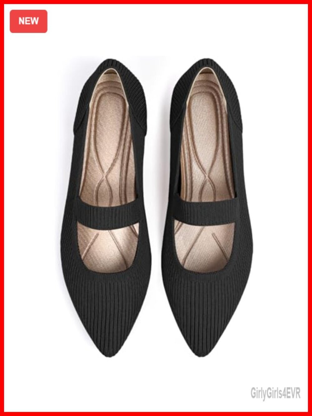 Knit Mary Jane Flats Pointed Toe Washable Ballet Flat